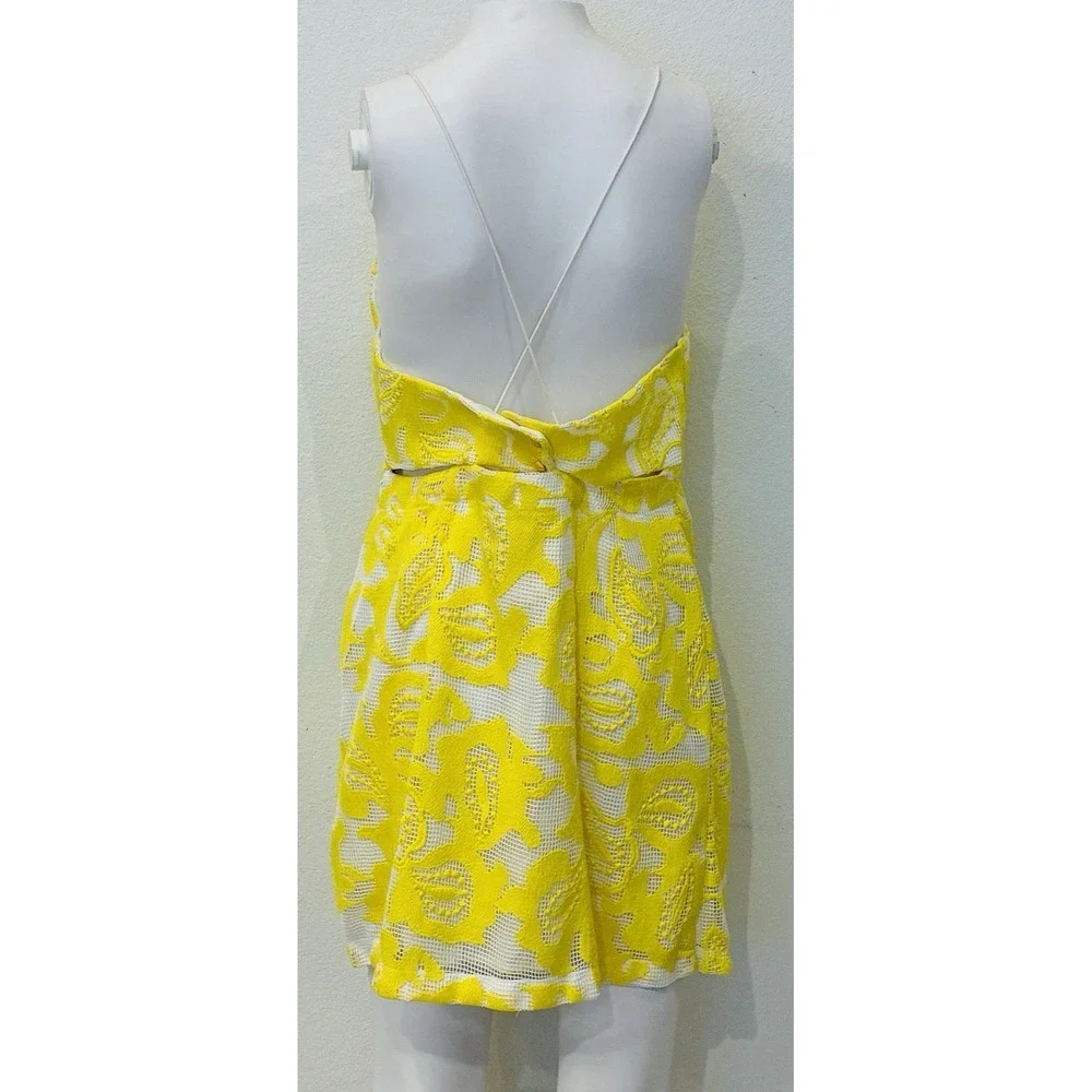 Maeve Anthropologie Lace Babydoll Strappy Backless Mini Dress Size 10 Yellow - Picture 6 of 16